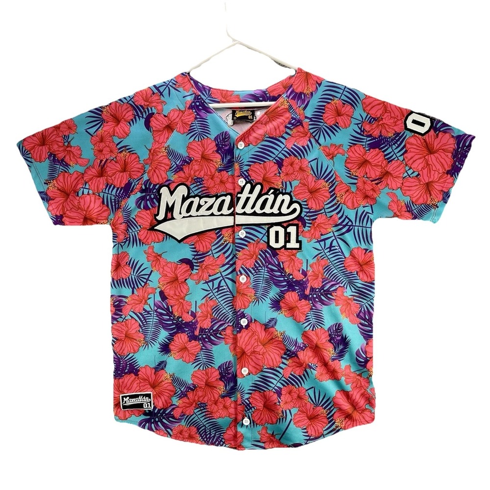 Mazatlan Sinaloa Mexico #01 Embroidered Baseball Jersey Large Grande Floral